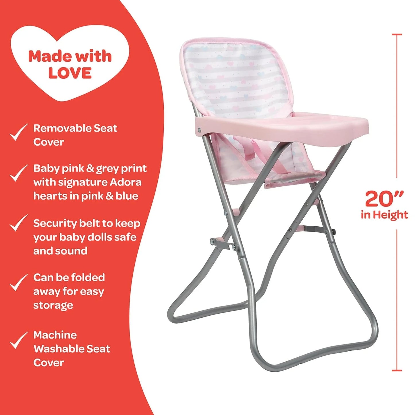Pastel Pink Hearts Baby Doll High Chair