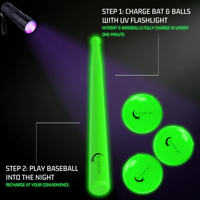 Electric Lime Glow in the Dark Nite Bat and Ball