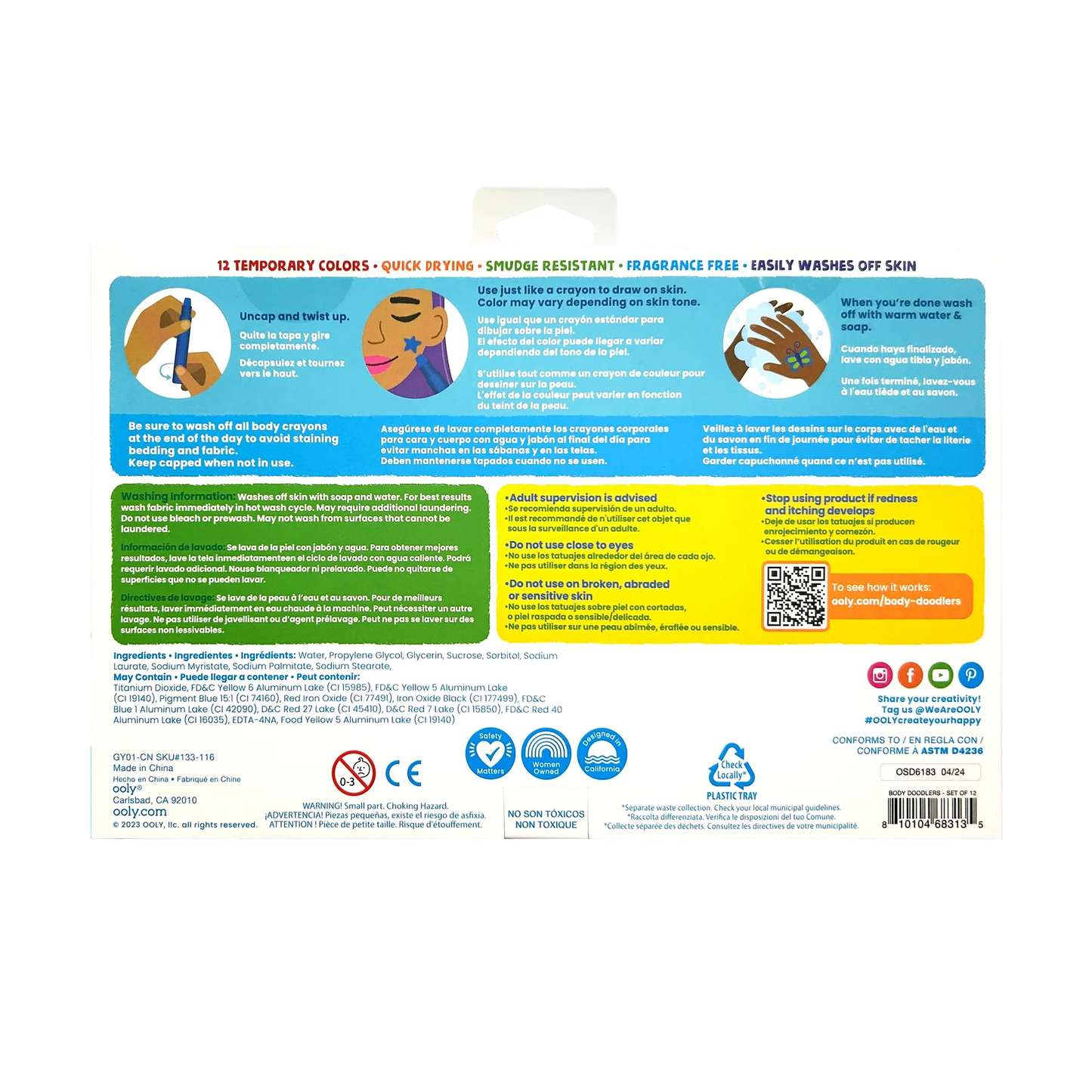 Body Doodlers Face & Body Crayons Set of 12