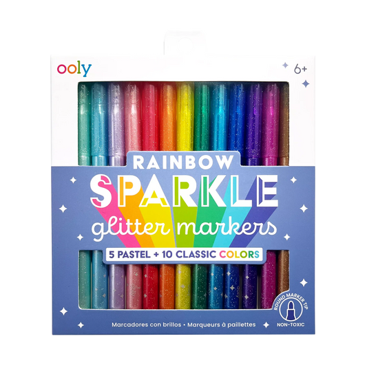 Rainbow Sparkle Glitter Markers Set of 15