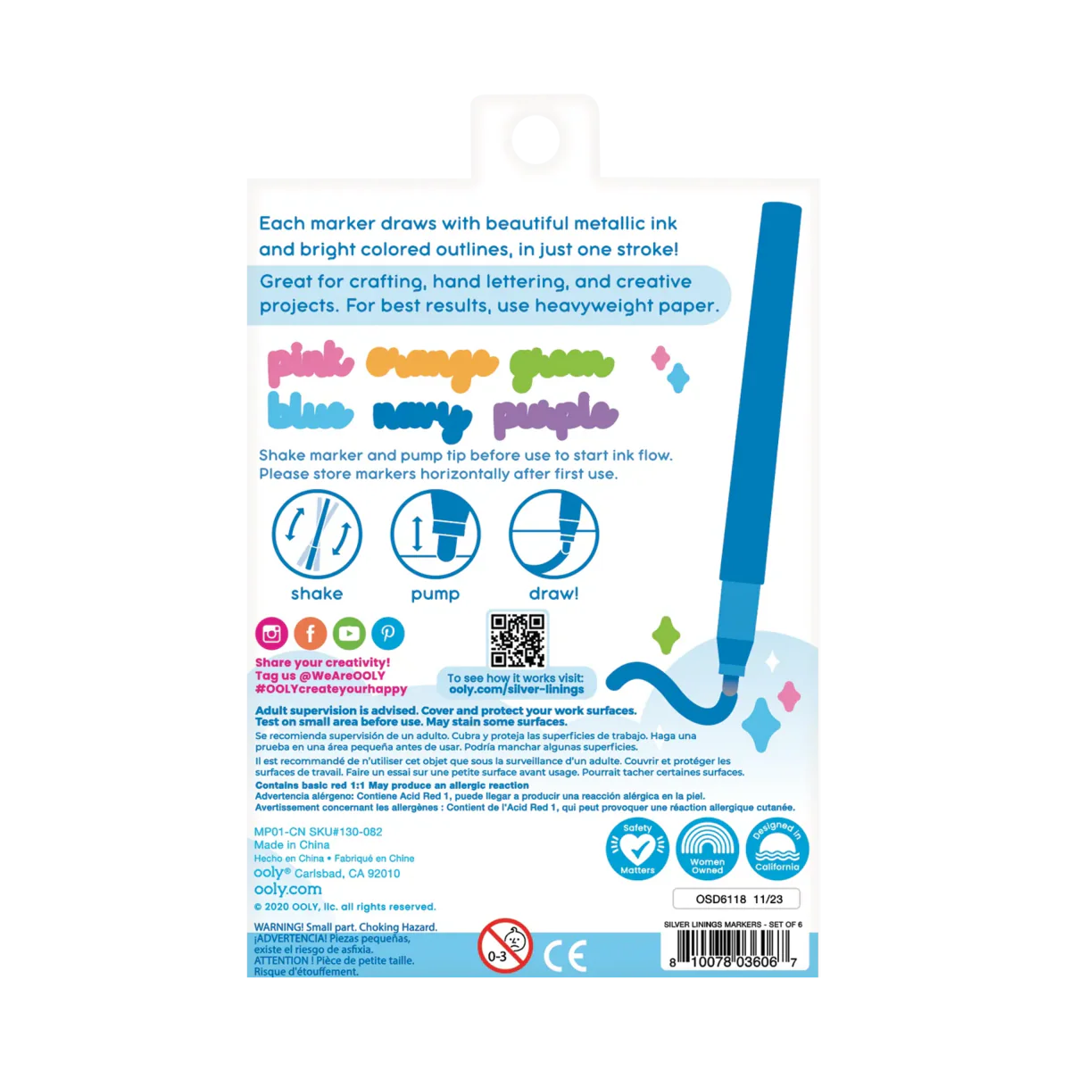 Silver Linings Outline Markers Set of 6