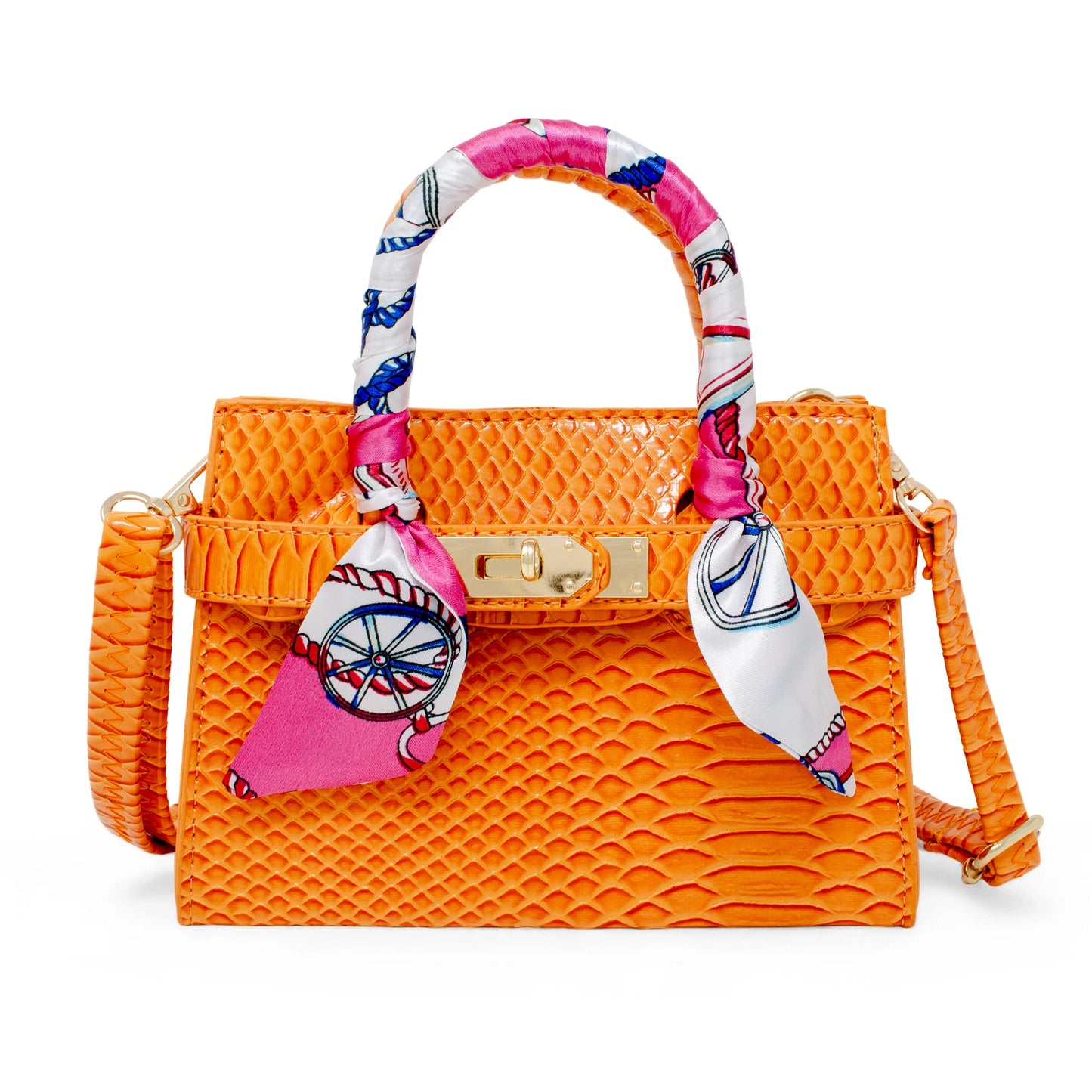Orange Crocodile Patent Scarf Handbag
