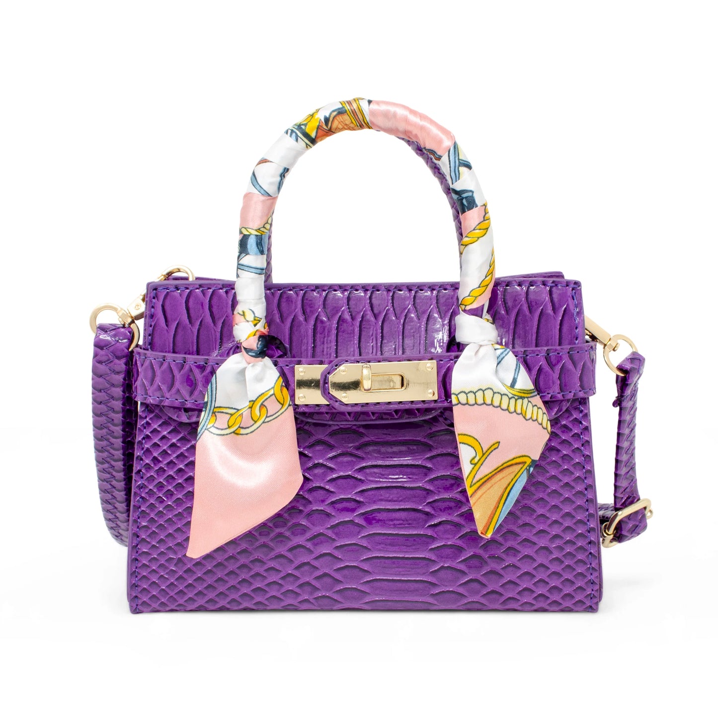Purple Crocodile Patent Scarf Handbag