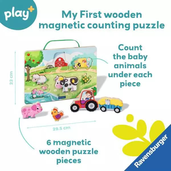 Play+ On the Farm Magnetic Wooden Count & Play Puzzle
