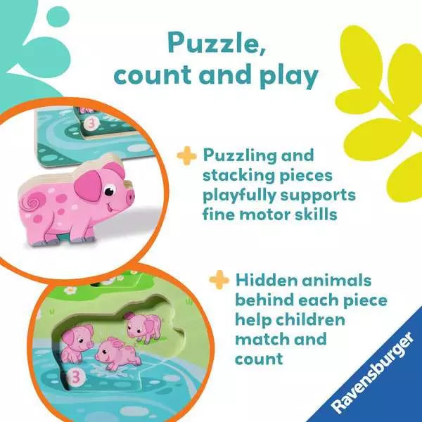 Play+ On the Farm Magnetic Wooden Count & Play Puzzle