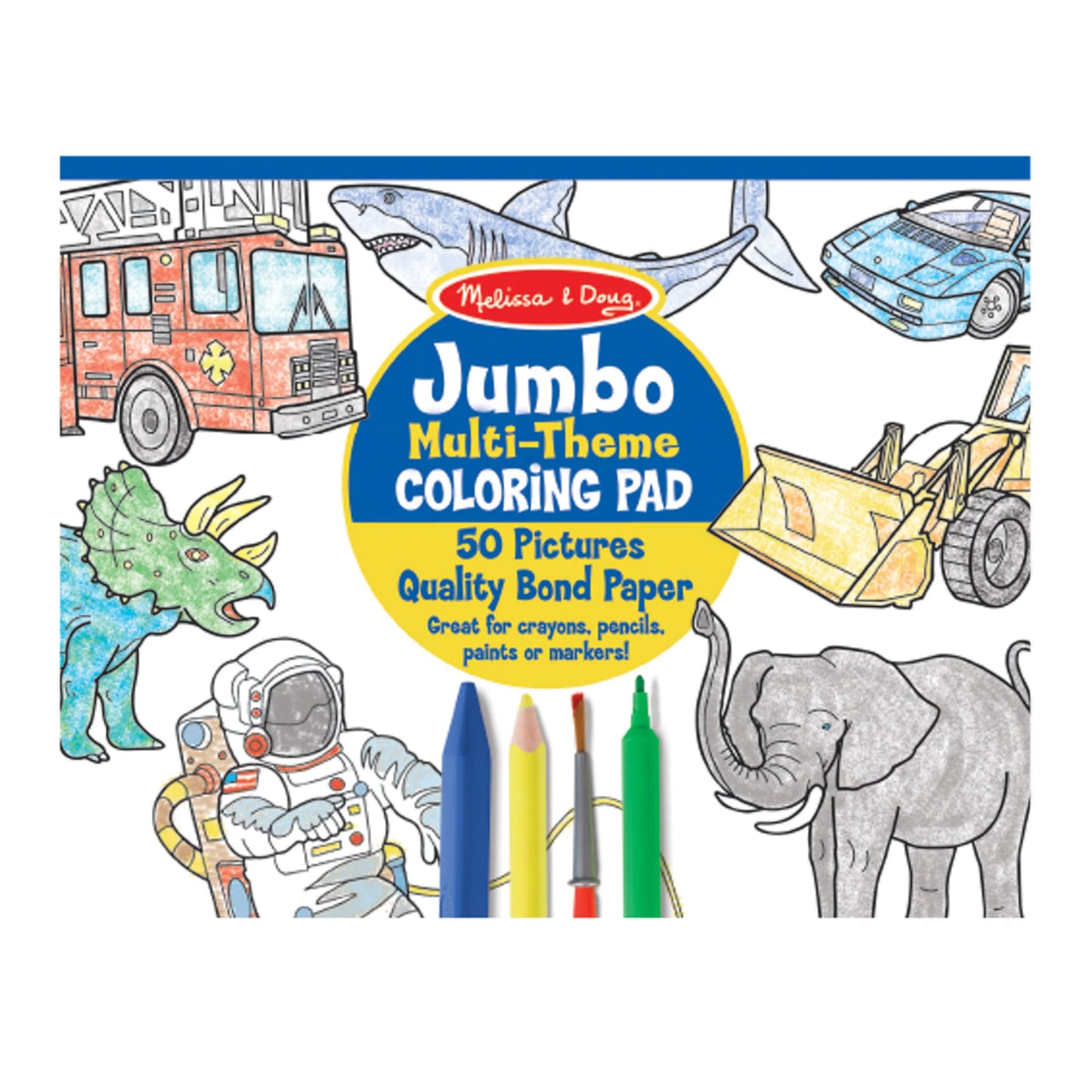 Jumbo 50-Page Kids Coloring Pad Space, Sharks, Sports, and More