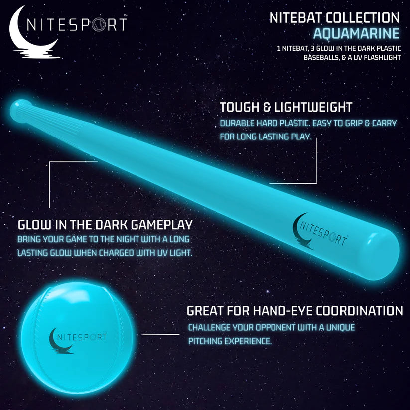 Aquamarine Glow in the Dark Nite Bat and Ball