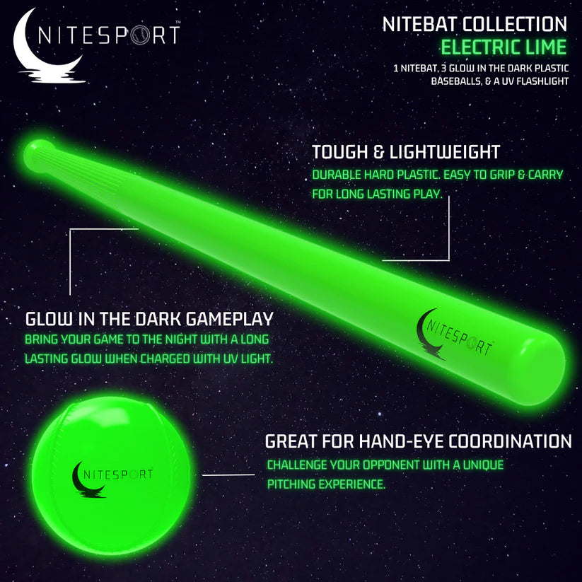 Electric Lime Glow in the Dark Nite Bat and Ball