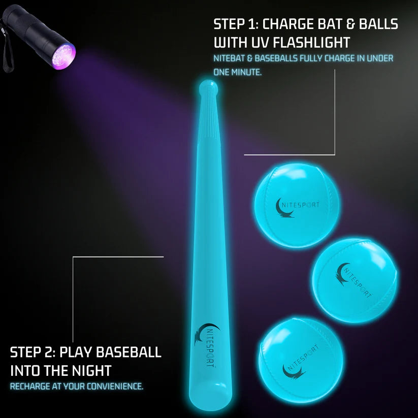 Aquamarine Glow in the Dark Nite Bat and Ball