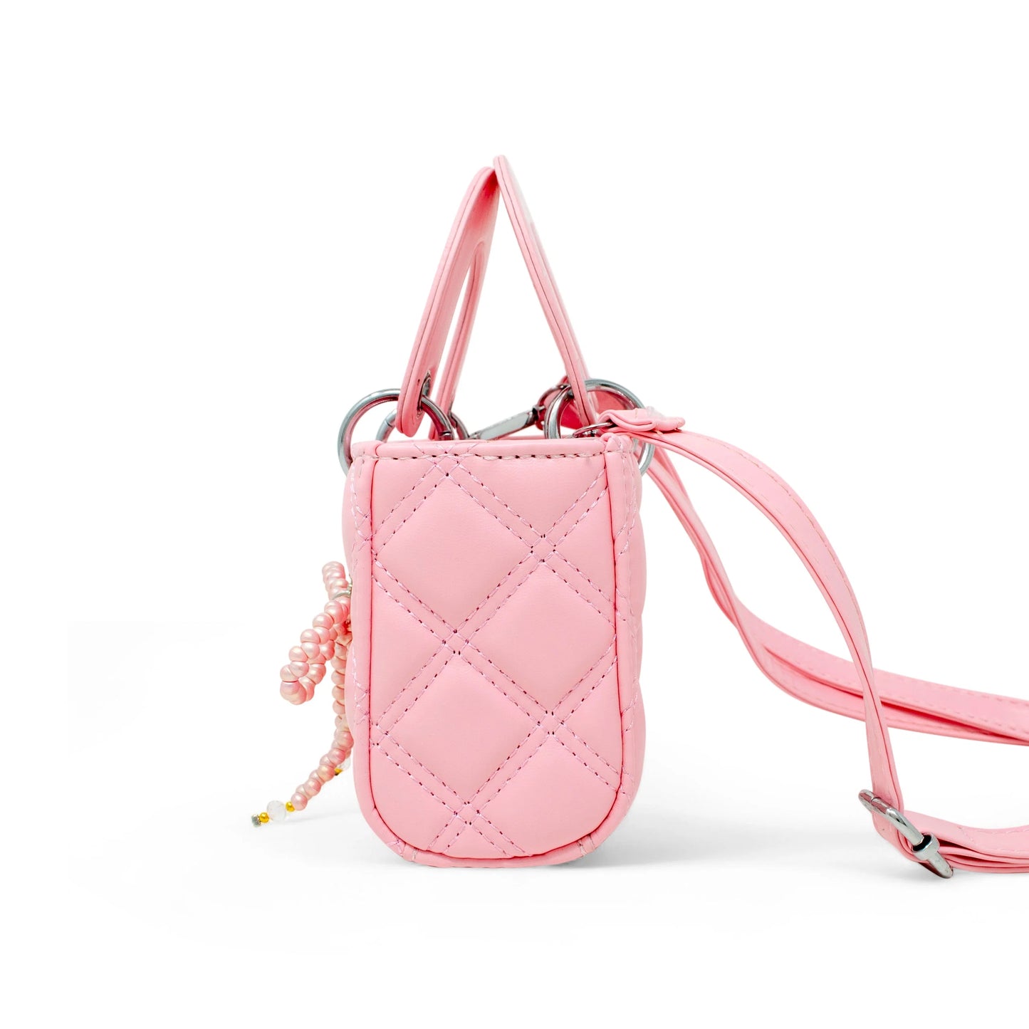 Pink Quilted Rectangle Bow Charm Handbag