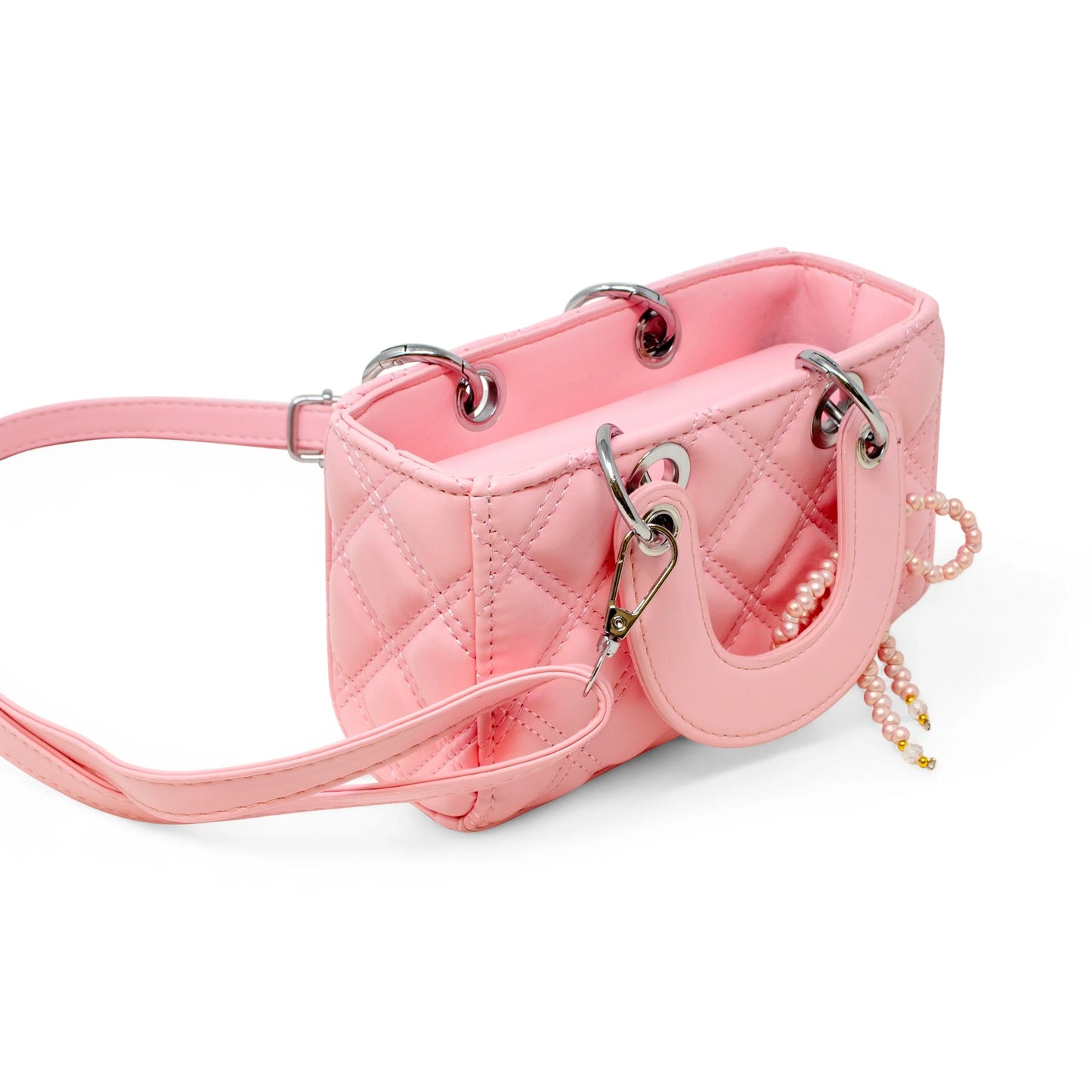 Pink Quilted Rectangle Bow Charm Handbag