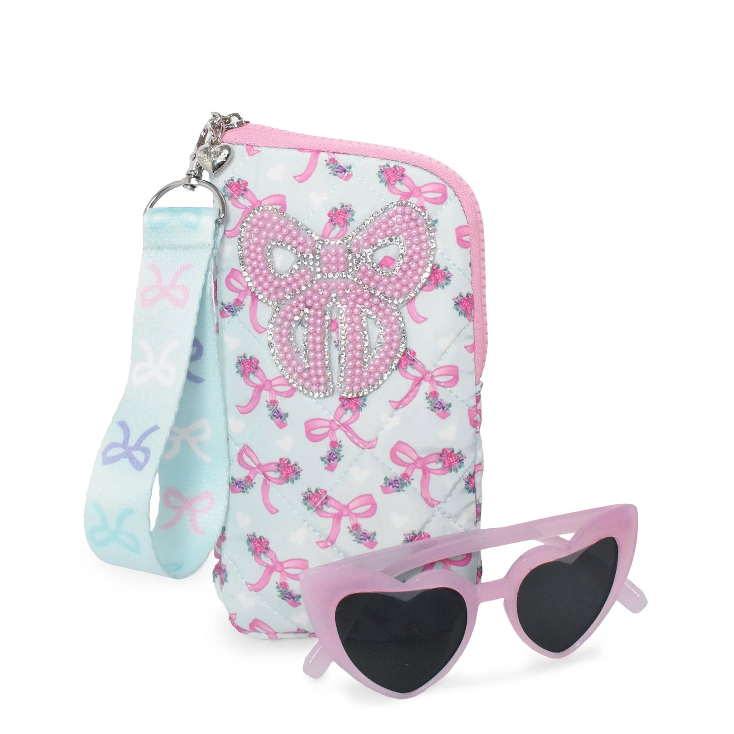 Blue Bow Wristlet Case and Sunglasses