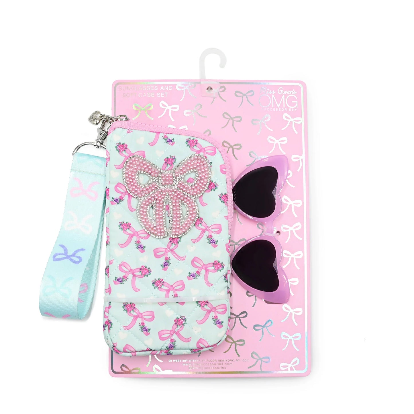 Blue Bow Wristlet Case and Sunglasses