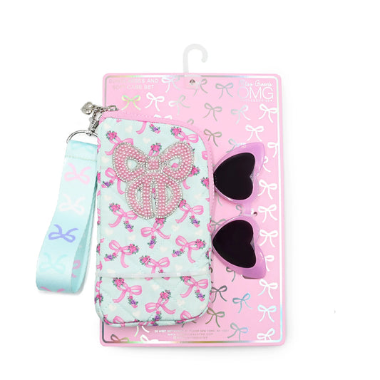 Blue Bow Wristlet Case and Sunglasses