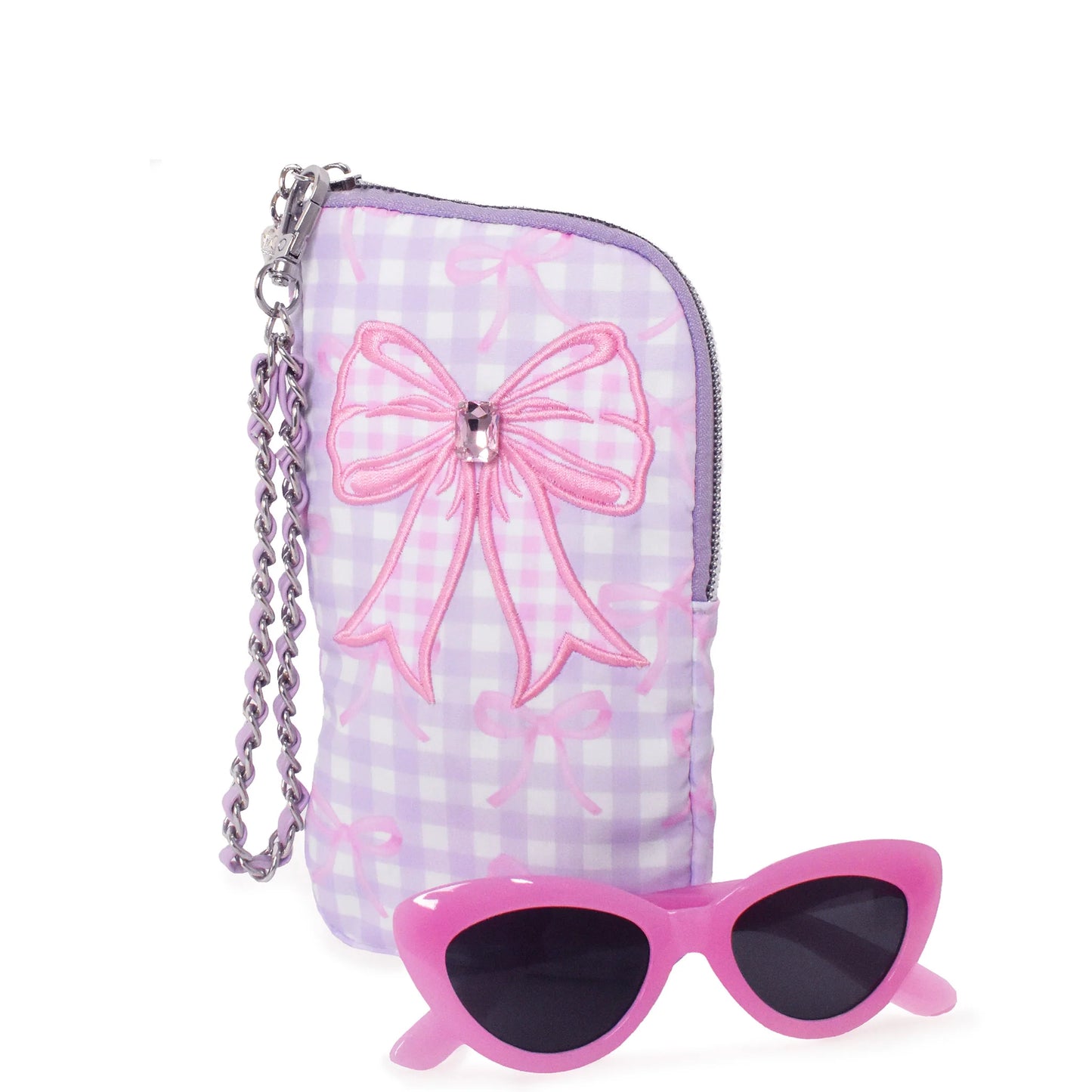 Purple Bow Wristlet Case and Sunglasses