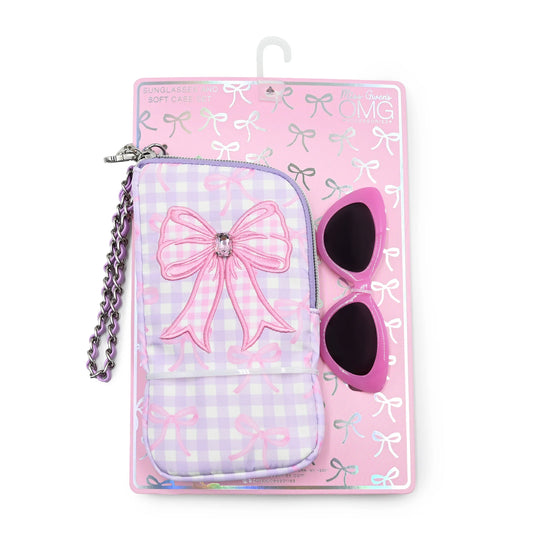 Purple Bow Wristlet Case and Sunglasses