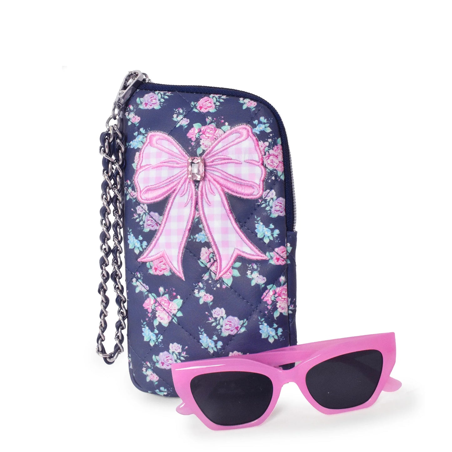 Navy Bow Wristlet Case and Sunglasses