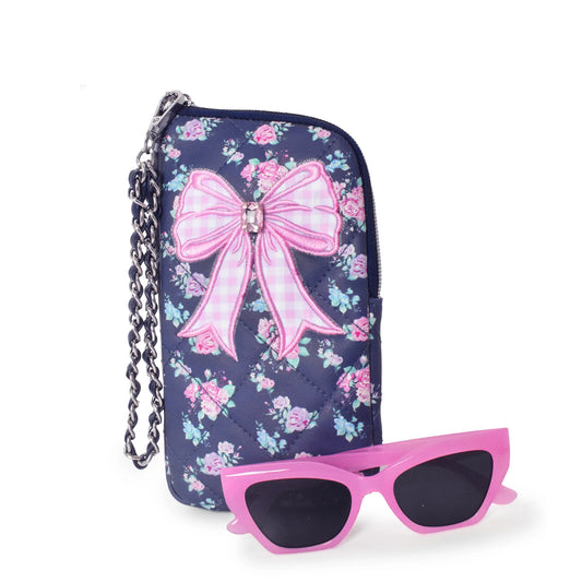 Navy Bow Wristlet Case and Sunglasses