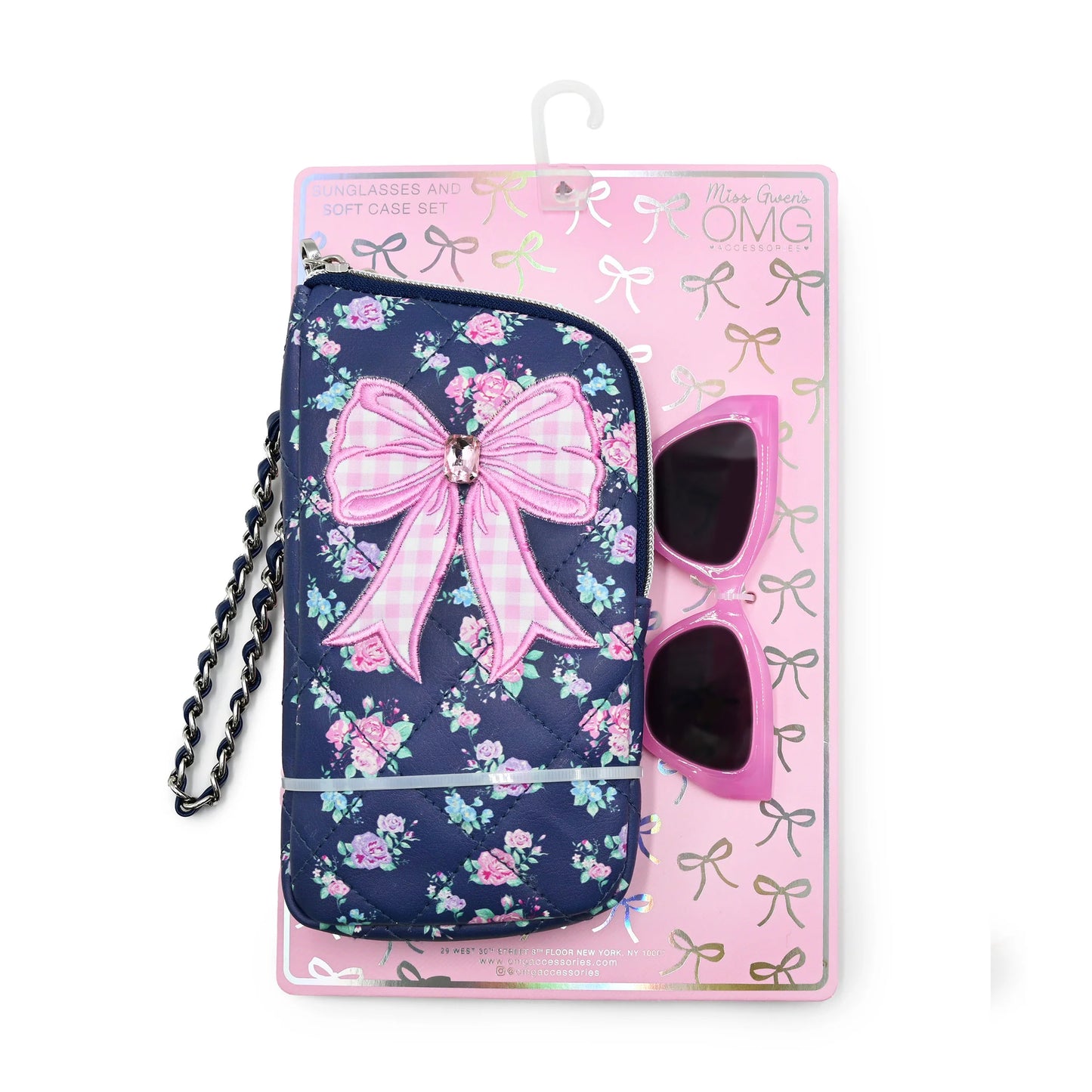 Navy Bow Wristlet Case and Sunglasses