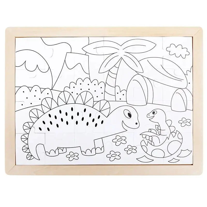 Dinosaur Puzzle with Coloring Poster