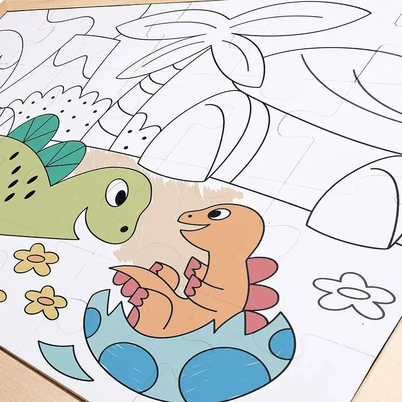 Dinosaur Puzzle with Coloring Poster