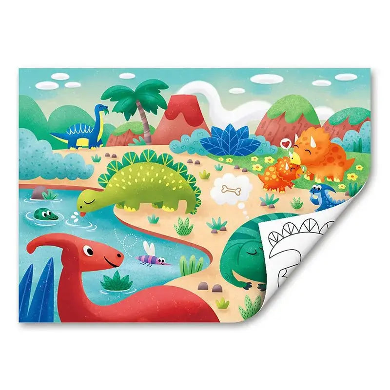 Dinosaur Puzzle with Coloring Poster