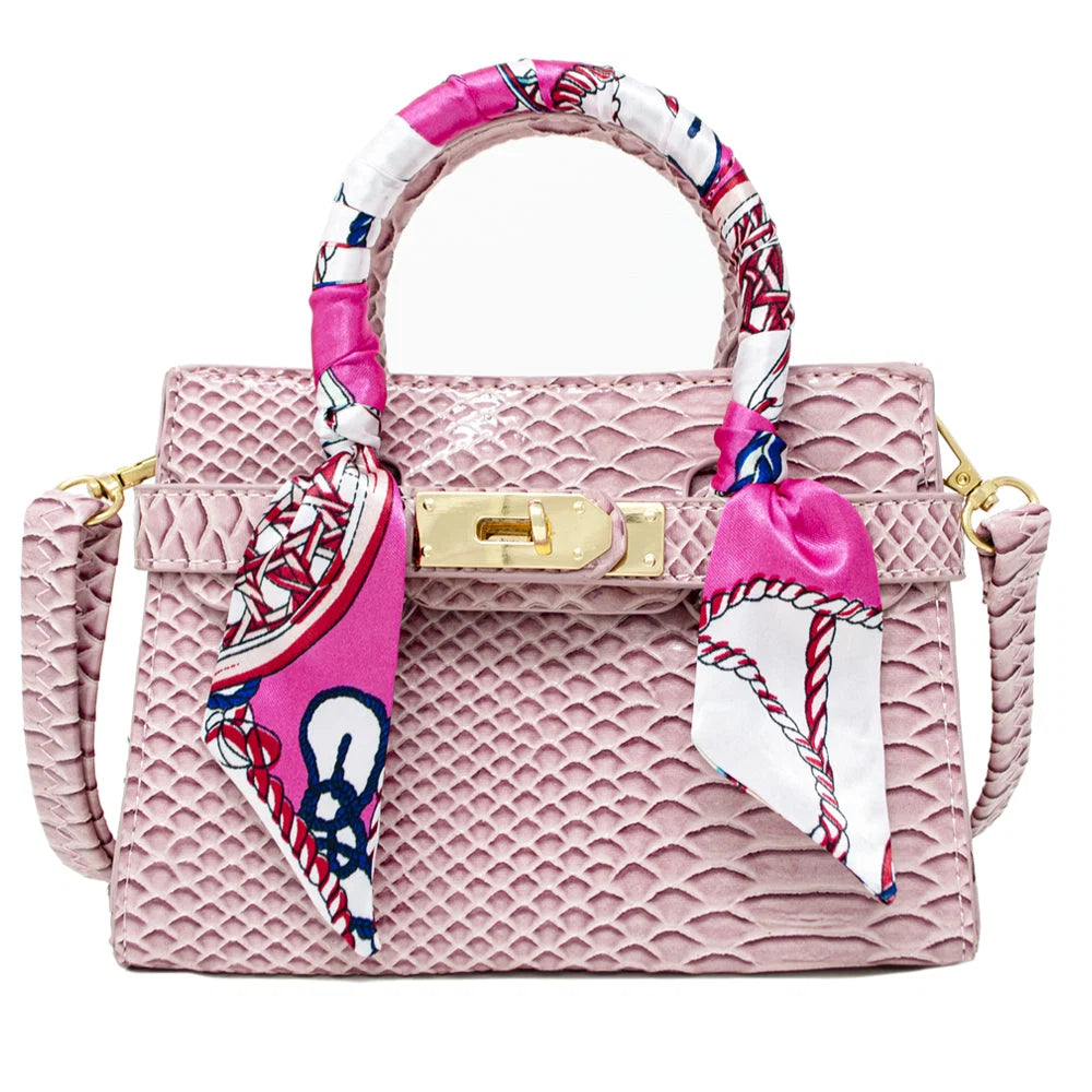 Pink Crocodile Patent Scarf Handbag