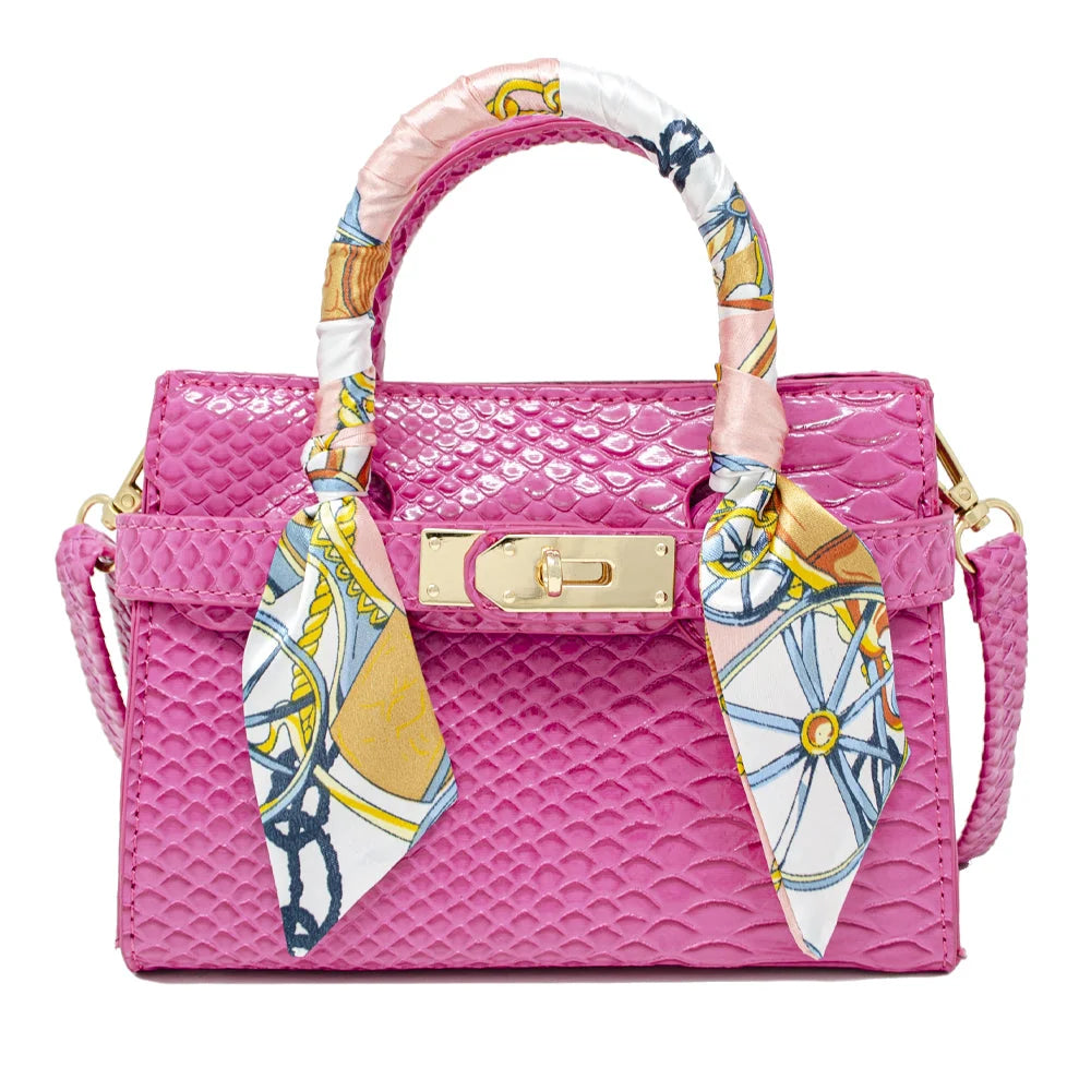 Hot Pink Crocodile Patent Scarf Handbag