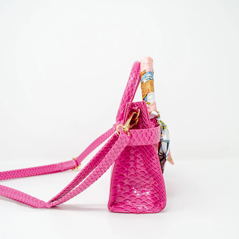 Hot Pink Crocodile Patent Scarf Handbag