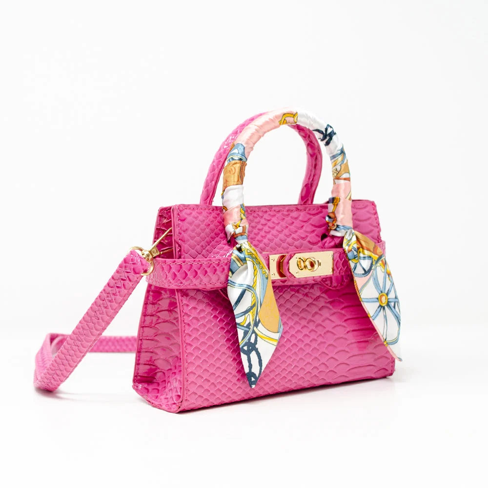 Hot Pink Crocodile Patent Scarf Handbag
