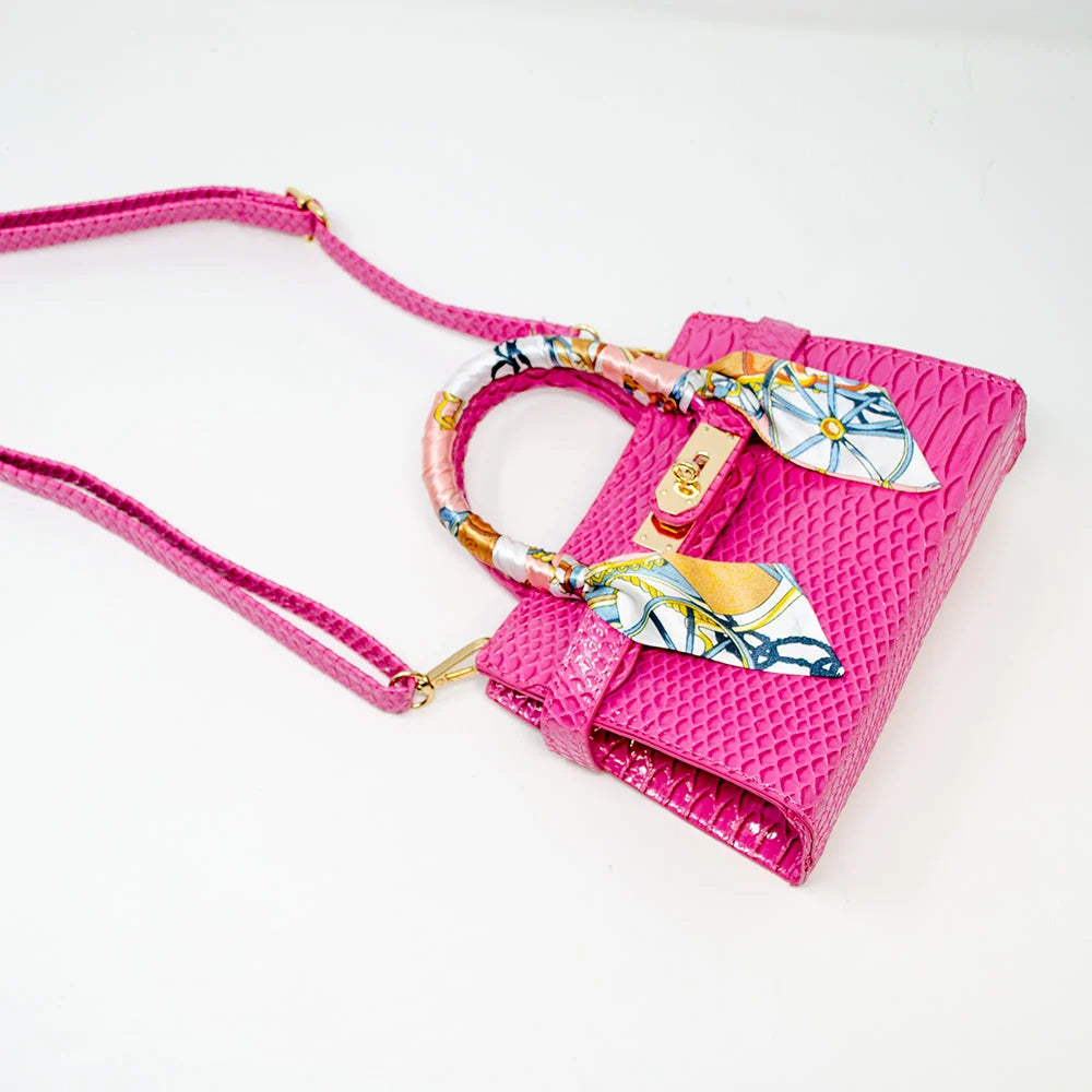 Hot Pink Crocodile Patent Scarf Handbag