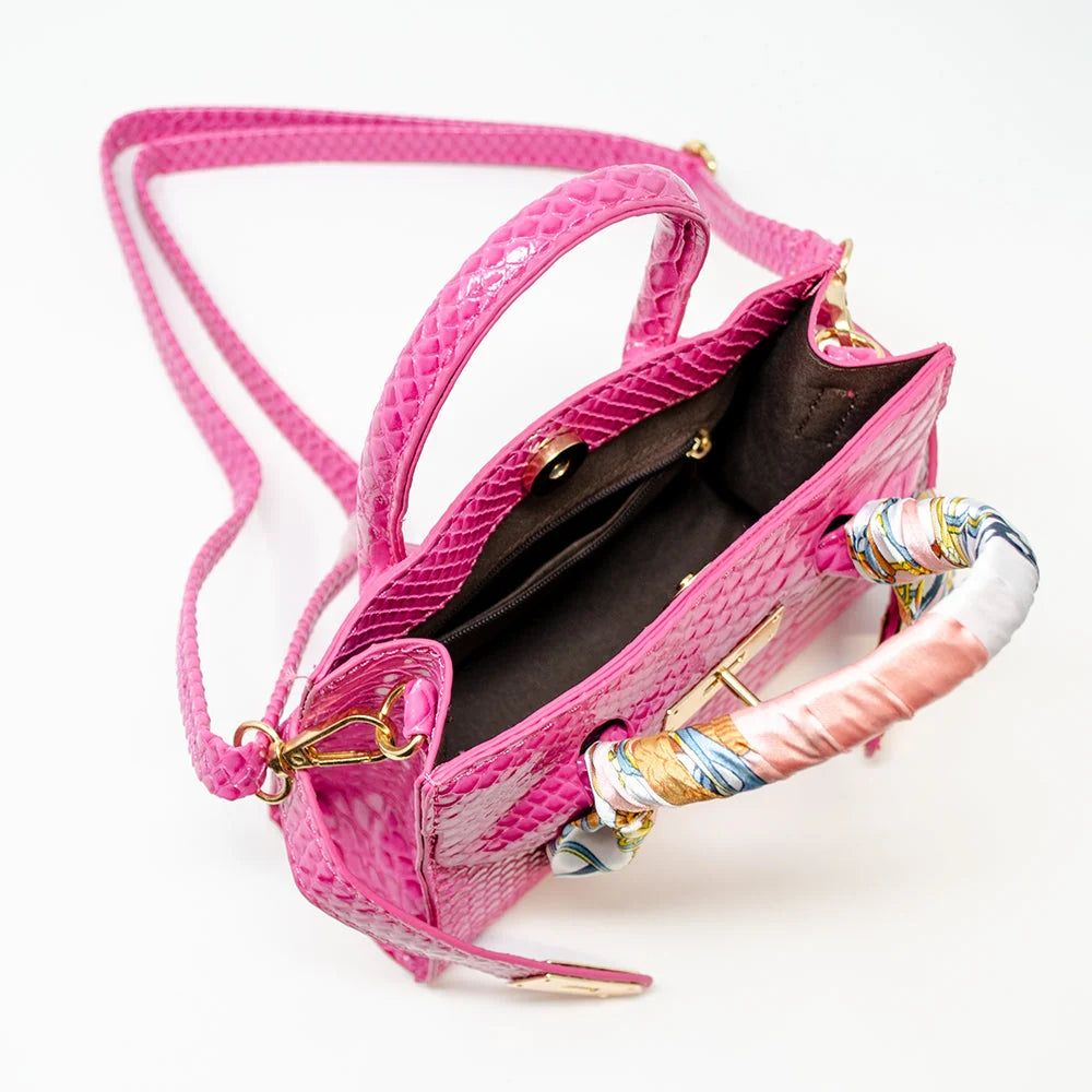 Hot Pink Crocodile Patent Scarf Handbag