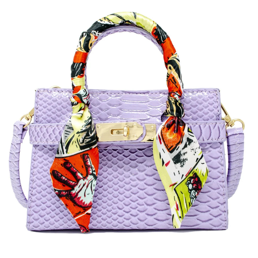 Lavender Crocodile Patent Scarf Handbag