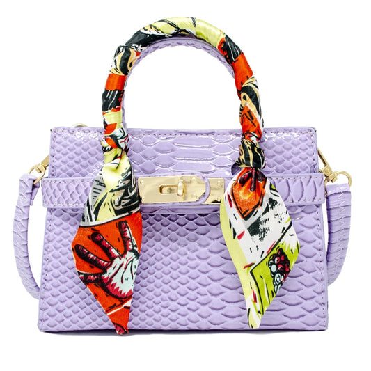 Lavender Crocodile Patent Scarf Handbag