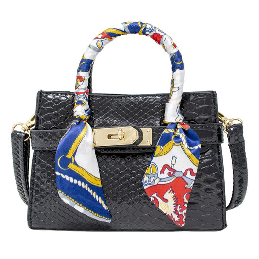 Black Crocodile Patent Scarf Handbag