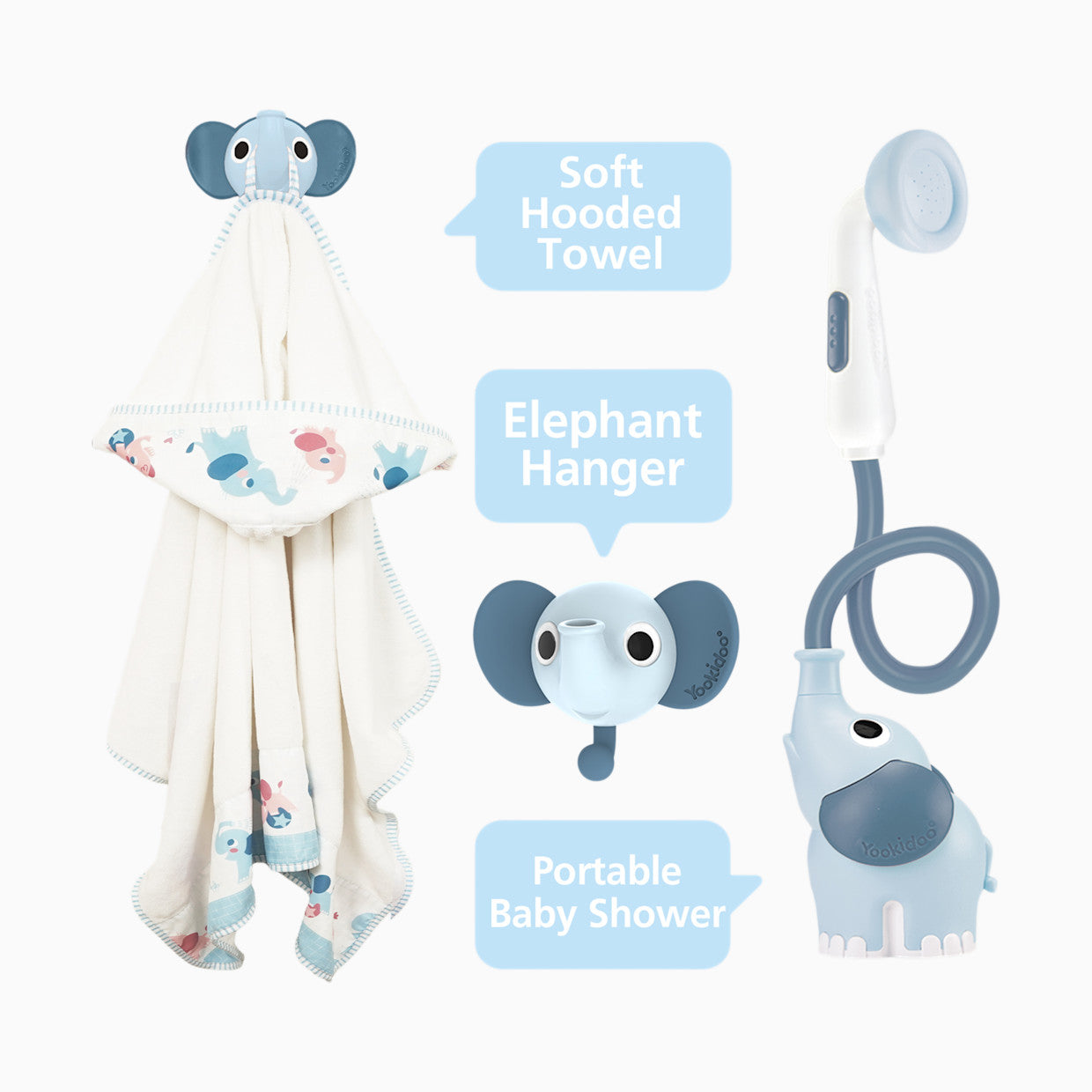 Blue Elephant Shower Set