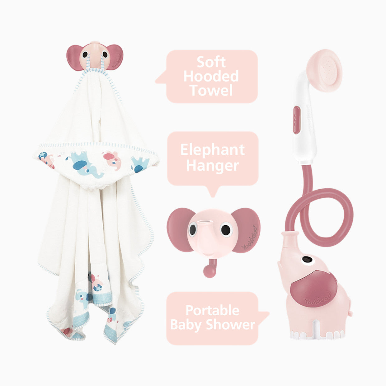 Pink Elephant Shower Set