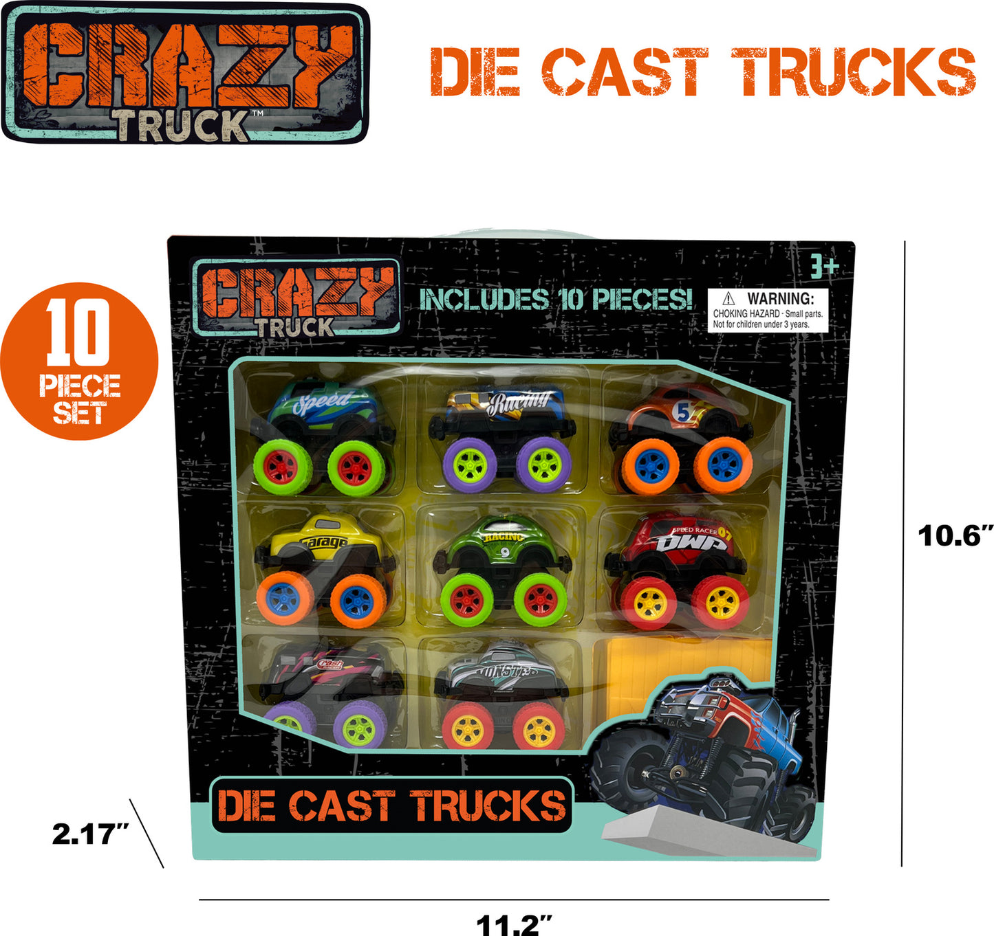 Die Cast Pull-Back Trucks 10 PC Set