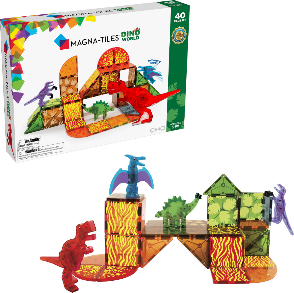 MAGNA-TILES Dino World 40-Piece Magnetic Construction Set, The ORIGINAL Magnetic Building Brand